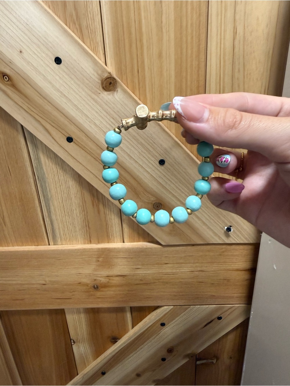 Turquoise Beaded Cross Stretch Bracelet - Picture 3 of 3